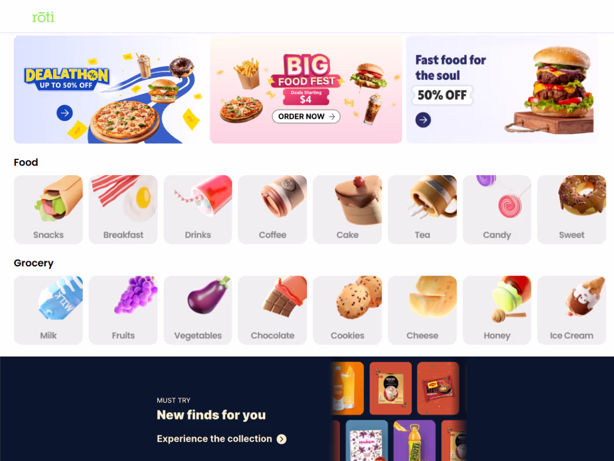 Roti online delivery website and app
